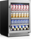 24 Inch Beverage Refrigerator,190 Cans Freestanding/Under Counter Beverage Fridge with Glass Door