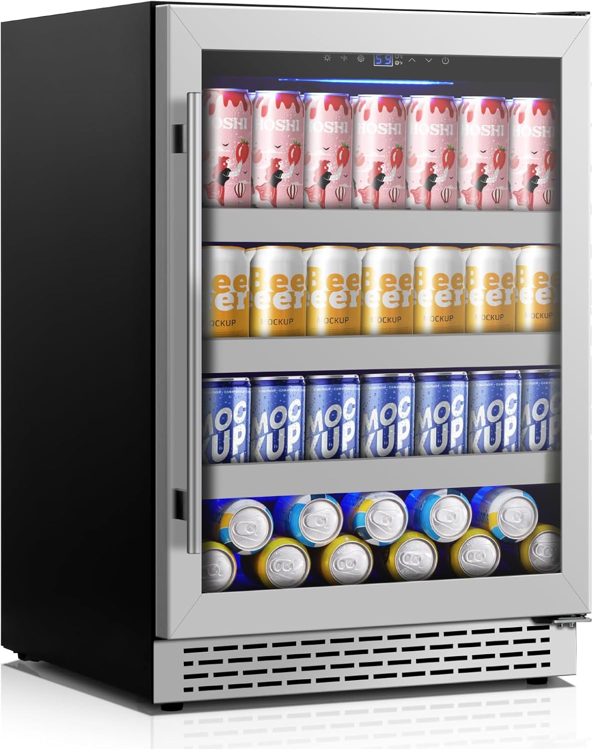 24 Inch Beverage Refrigerator,190 Cans Freestanding/Under Counter Beverage Fridge with Glass Door