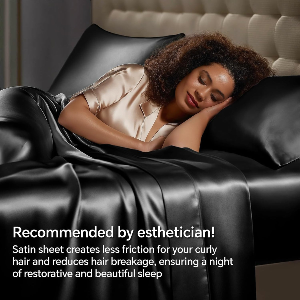Satin Sheets Bed Set, Luxury Soft Black Silky Sheets for Hair and Skin, Similar to Silk Bed Sheets Set 4 Pieces