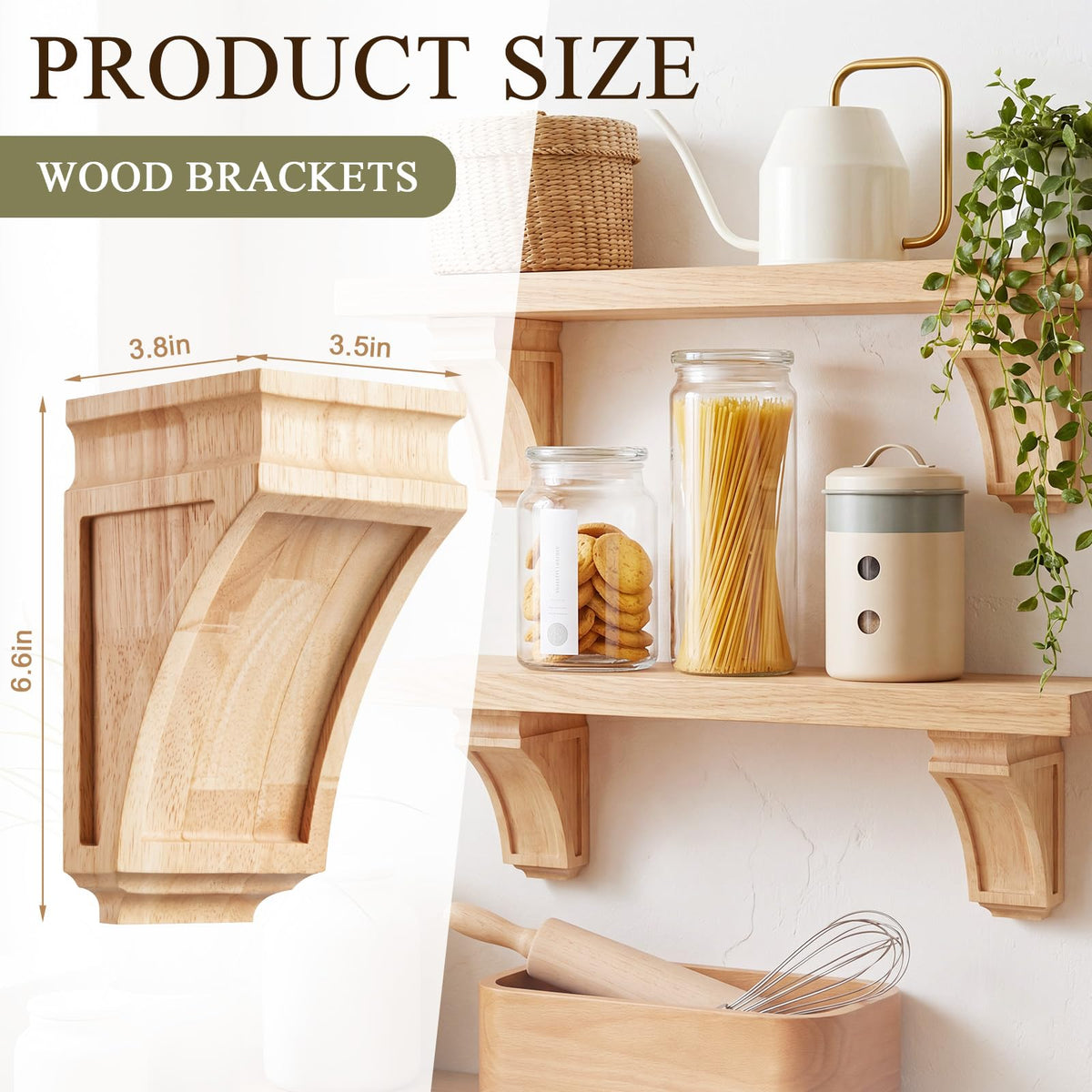 2 Pcs 3-1/2" x 3-7/8" x 6-5/8" Wood Corbels, Wooden Shelf Brackets