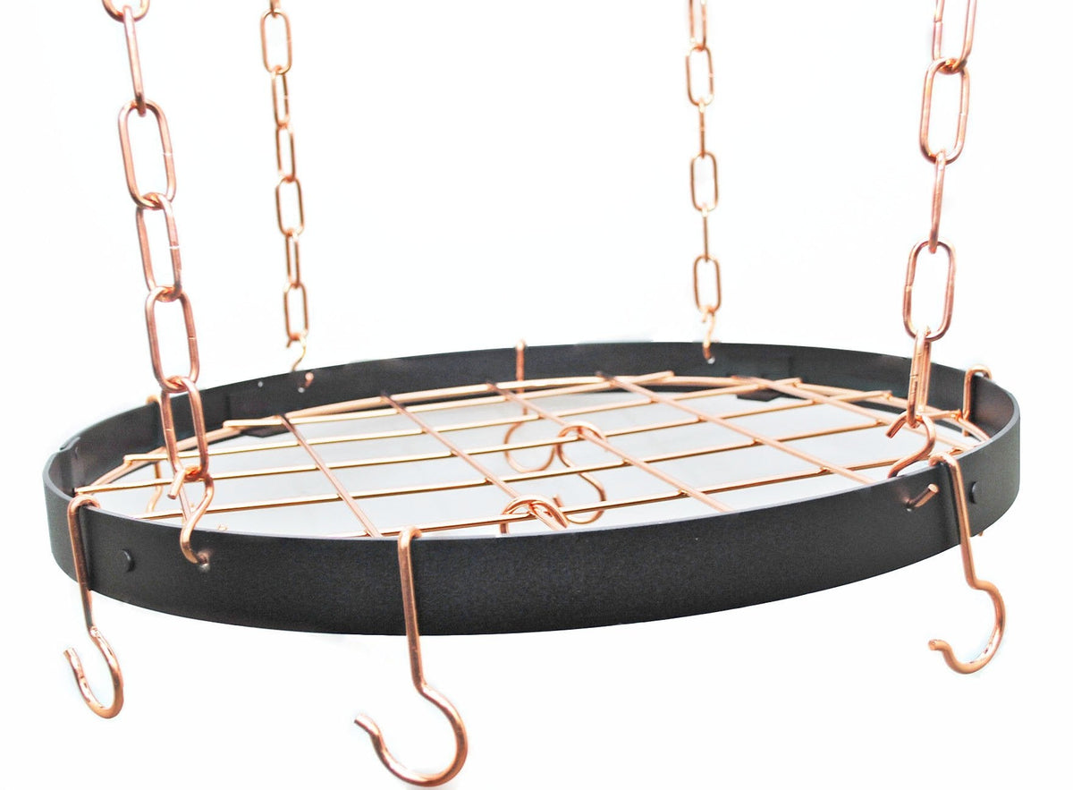 8017 Round Pot Rack with Grid in Black/Copper