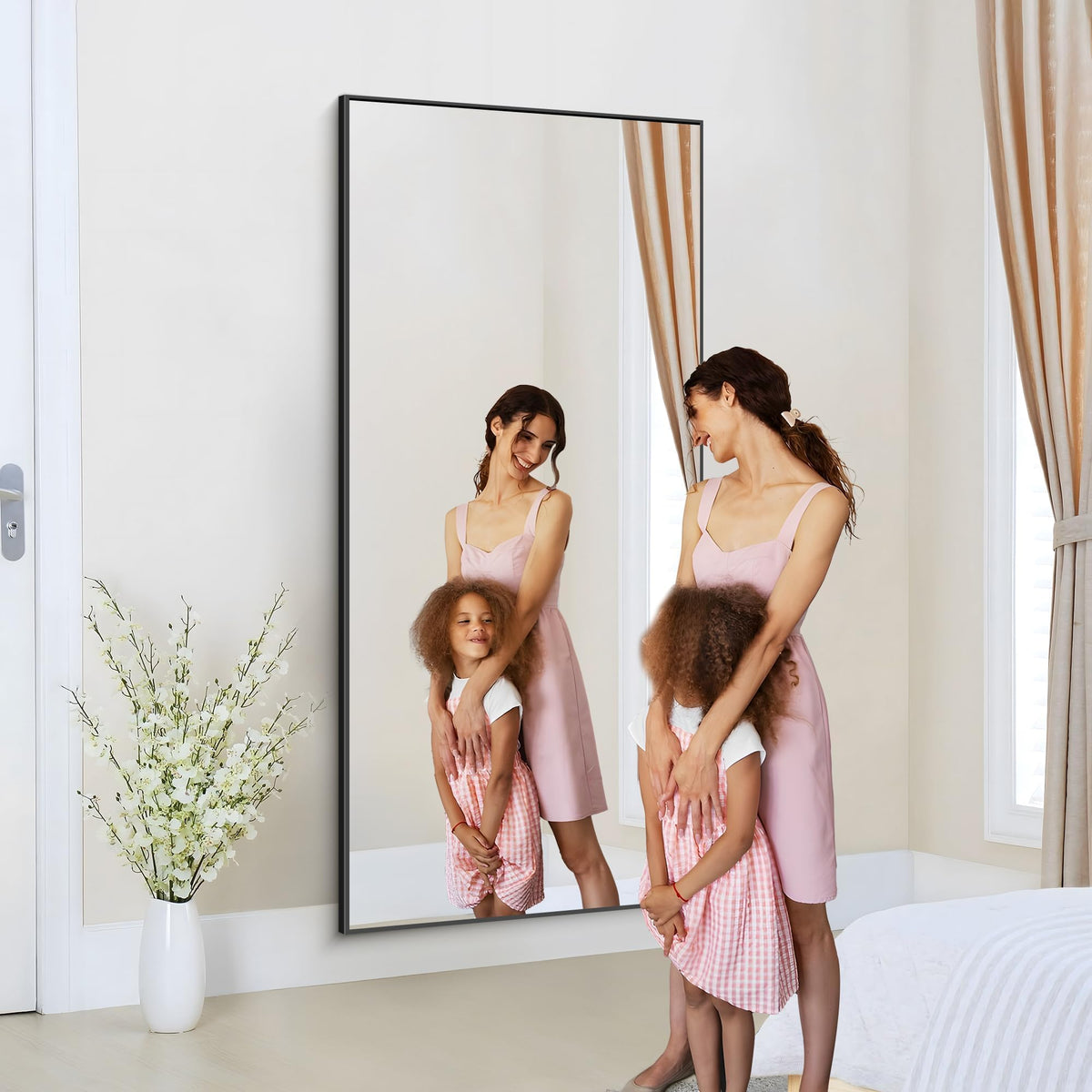 36x72inch Bathroom Mirror, Black Rectangle Mirror with Thin Metal Frame, Large Rectangular Wall Mirrors m, Hair