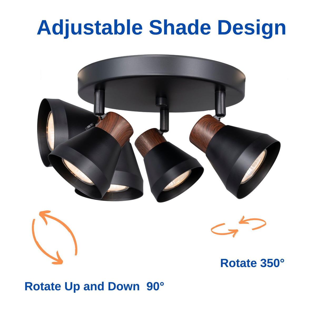 Modern Track Lighting Kit Black Faux Wood Accent,Adjustable GU10 Flush Mount Ceiling Fixture Pivot