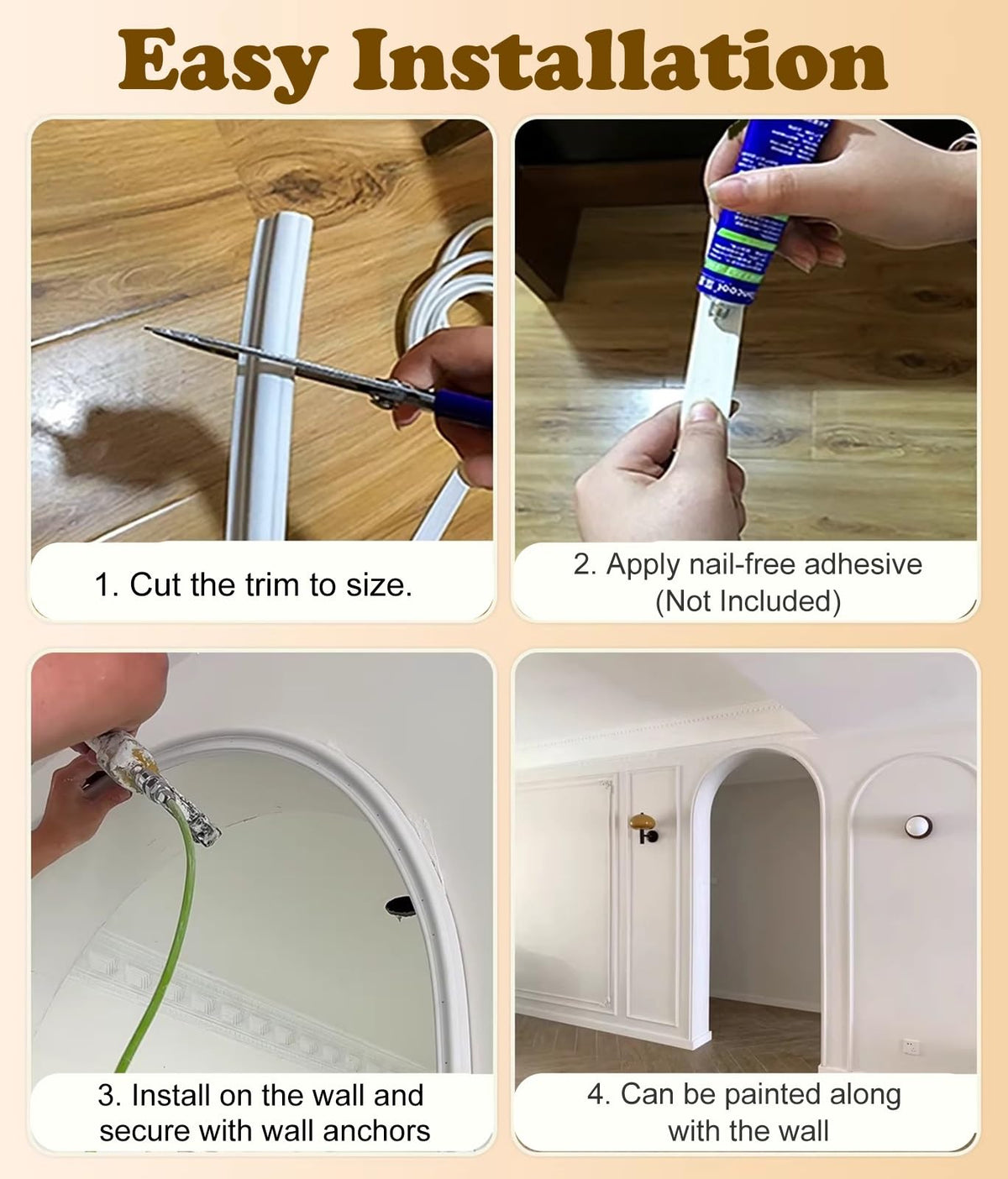 Flexible Bendable Arch Wall Molding, Wall Decor Trim Lines for Doorway/Door Frame/Ceiling, Curved to Fit Round