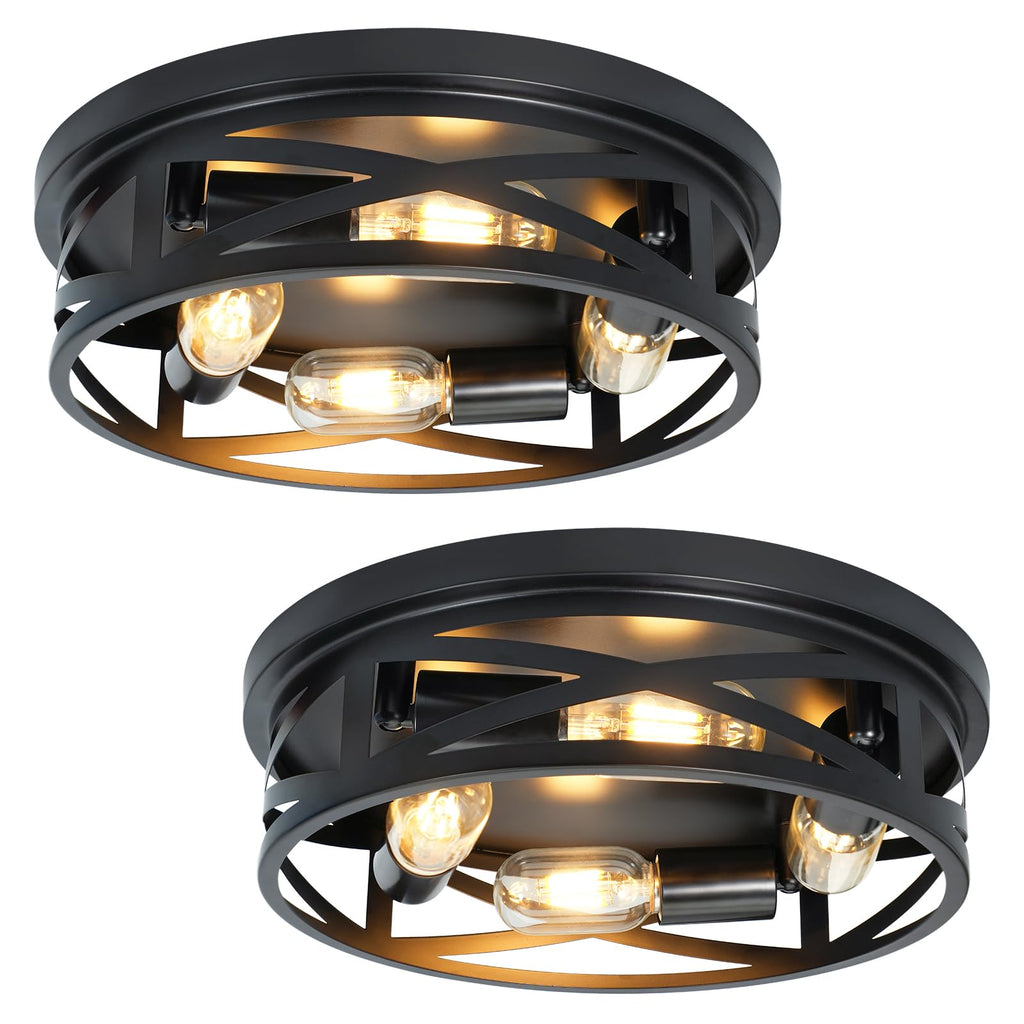 4-Light Flush Mount Ceiling Light Fixture, Farmhouse Ceiling Lights, Modern Black Close to Ceiling Light Bedroom