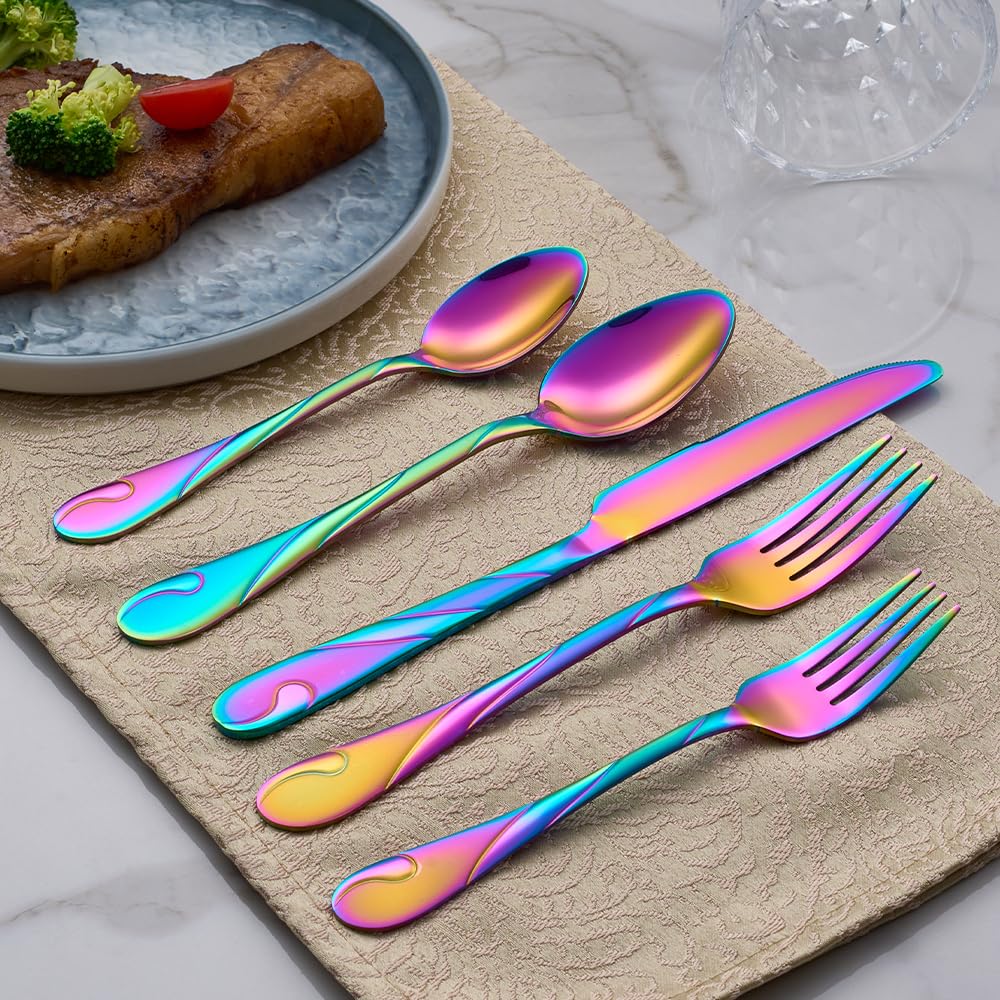 Rainbow Silverware Set, 60-Piece Stainless Steel Flatware Set