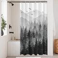 Stall Small Black and White Misty Forest Shower Curtain Ombre Gray Grey Mountain Pine Tree Waterproof Fabric Shower