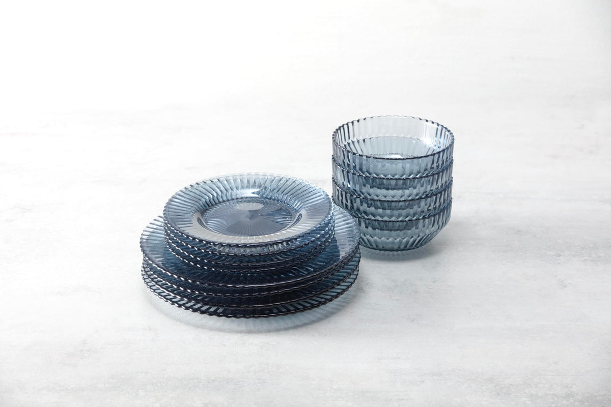 Archie Glass, 12 Piece Dinnerware Set (Service for 4), Dusk Gray