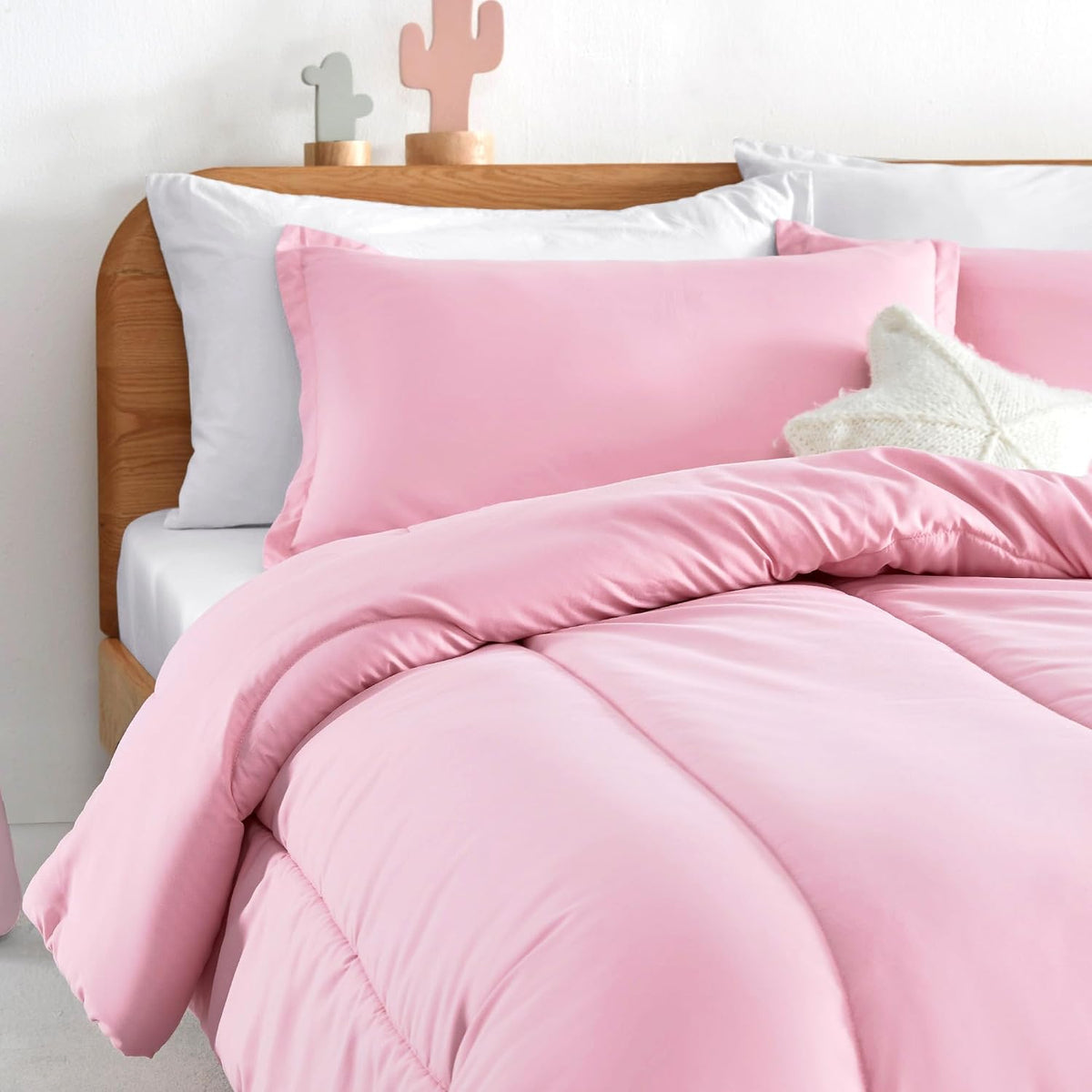 Kids Pink Bedding Comforter Set Full/Queen - Super Soft & Cute Printed 3-Piece Comforter Set All Seasons for Girls - Set of 2