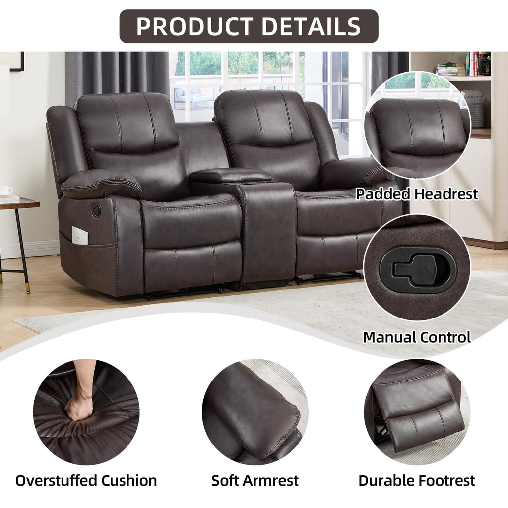 2 Piece Manual Recliner Sofa Set, Faux Leather Reclining Living Room Furniture Set, Included Single Recliner Chair