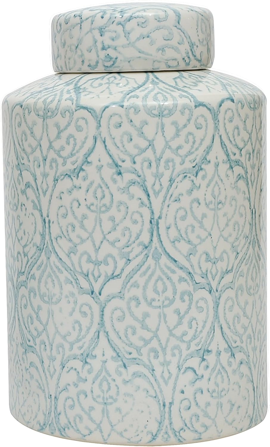 Tall Decorative Ceramic Ginger Jar with Lid, Blue and White Floral Pattern