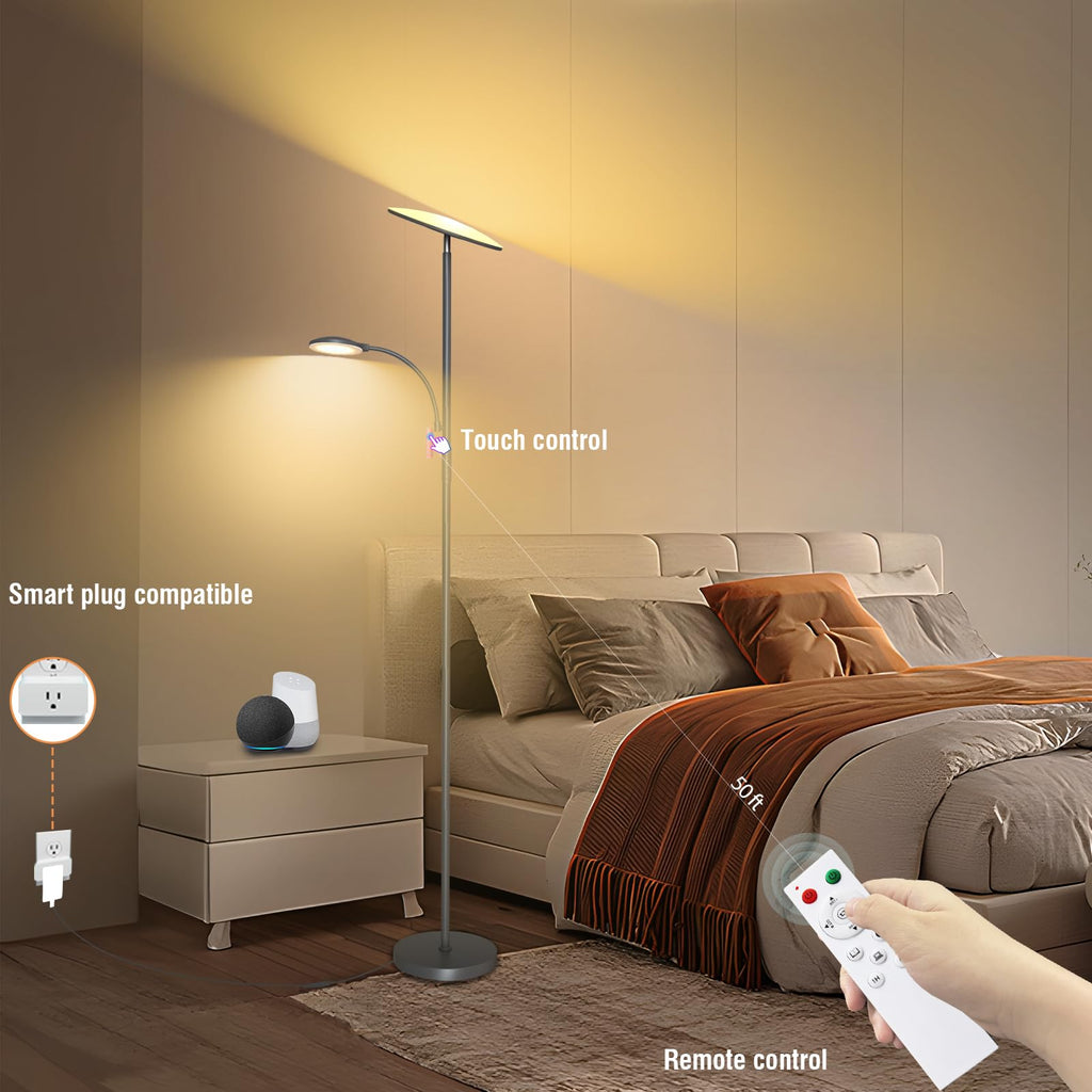 Gray Floor Lamps, 44W/4500LM Super Bright 2 in 1 LED Floor Lamp with Remote, Stepless Dimmable, 69" Tall Standing