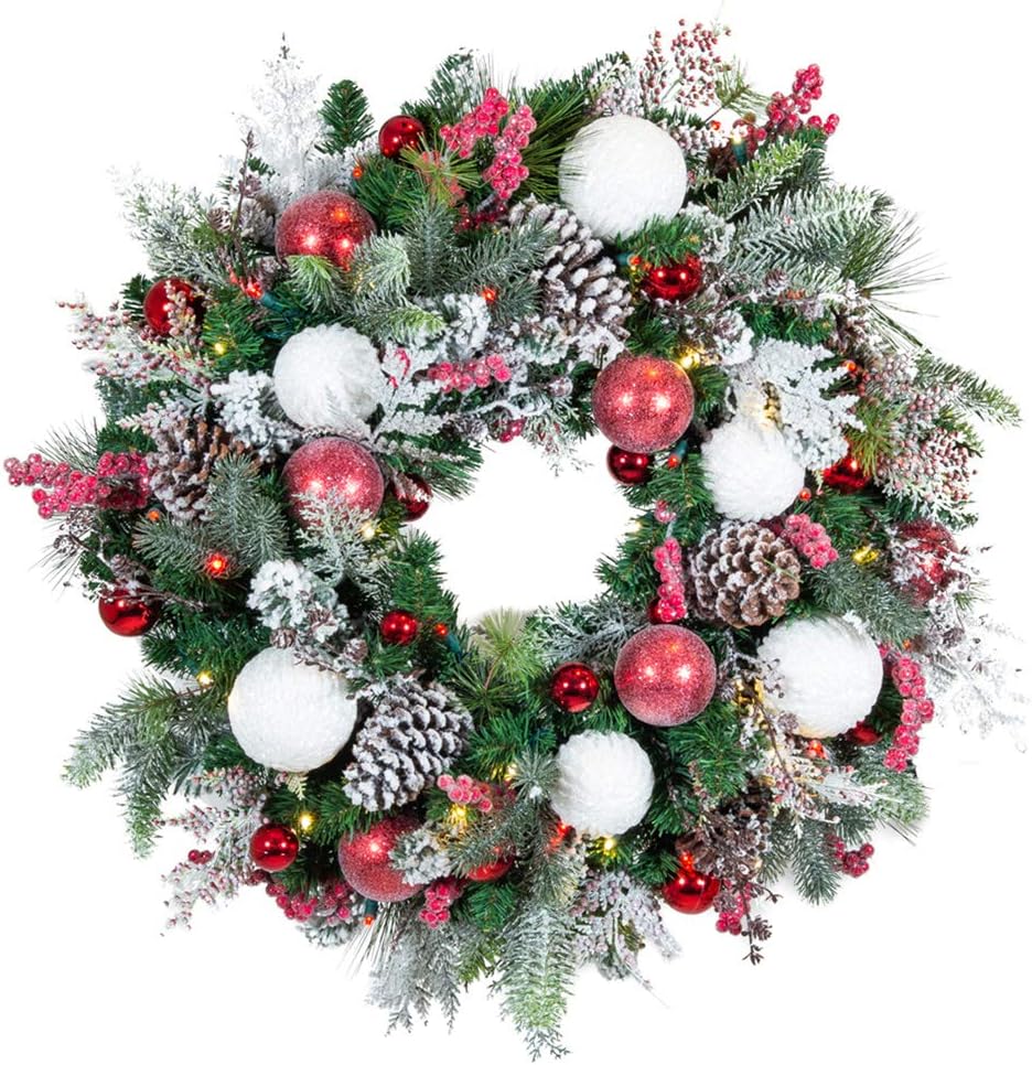30 Inch Pre-Lit Artificial Christmas Wreath, Frosted Wonderland