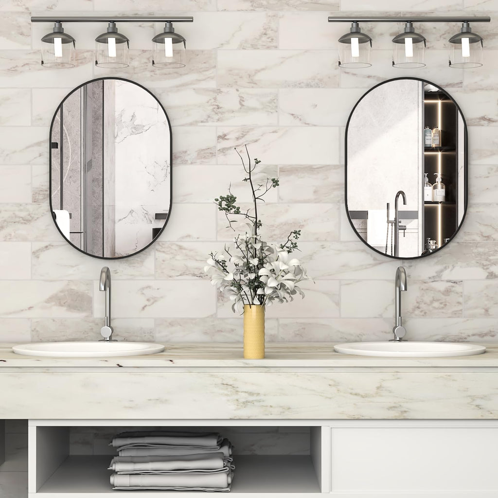 Oval Bathroom Mirror Capsule Wall Vanity Mirror, 24"x36" Pill Mirrors Wall Mounted Mirror, Large Modern Mirror