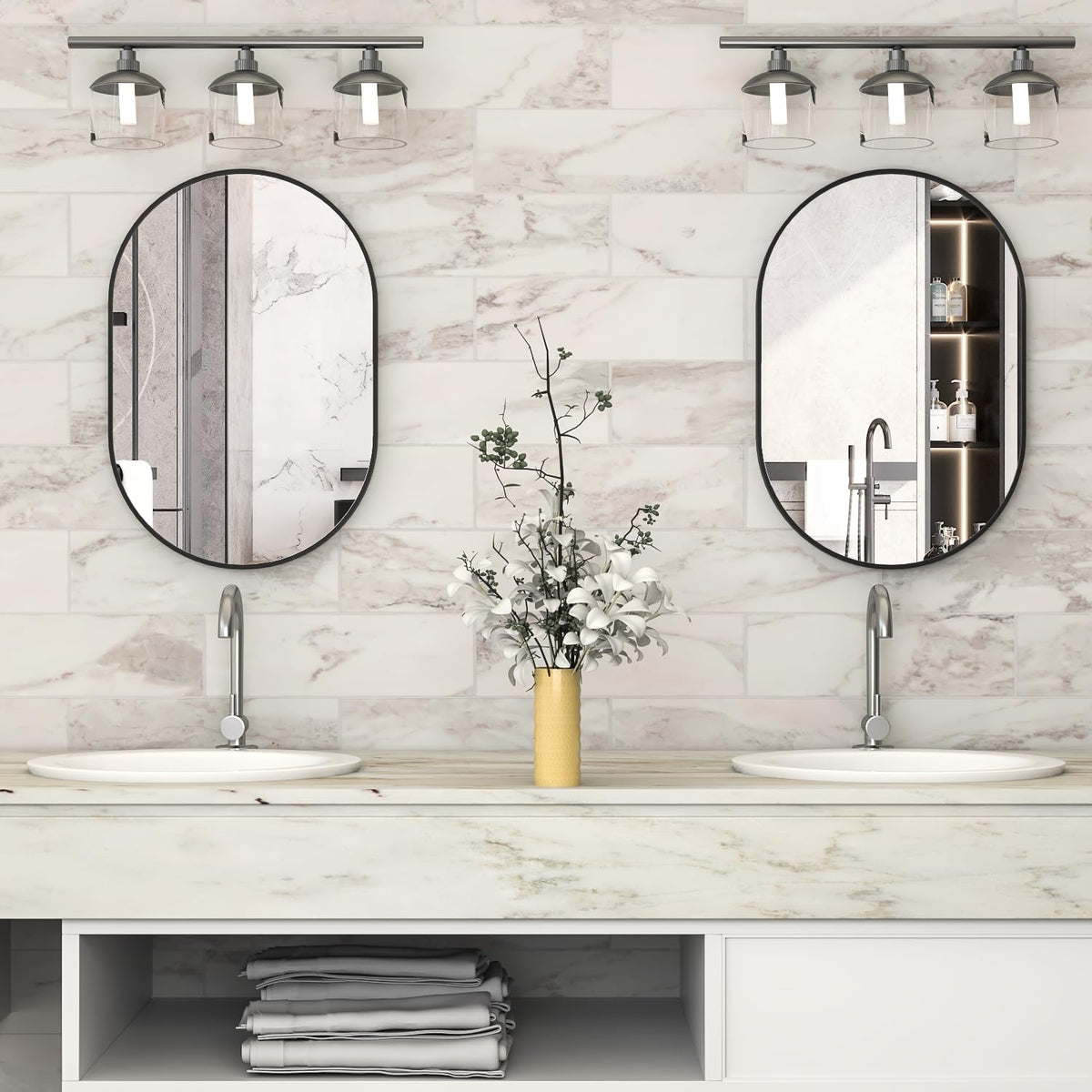 Oval Bathroom Mirror Capsule Wall Vanity Mirror, 24"x36" Pill Mirrors Wall Mounted Mirror, Large Modern Mirror