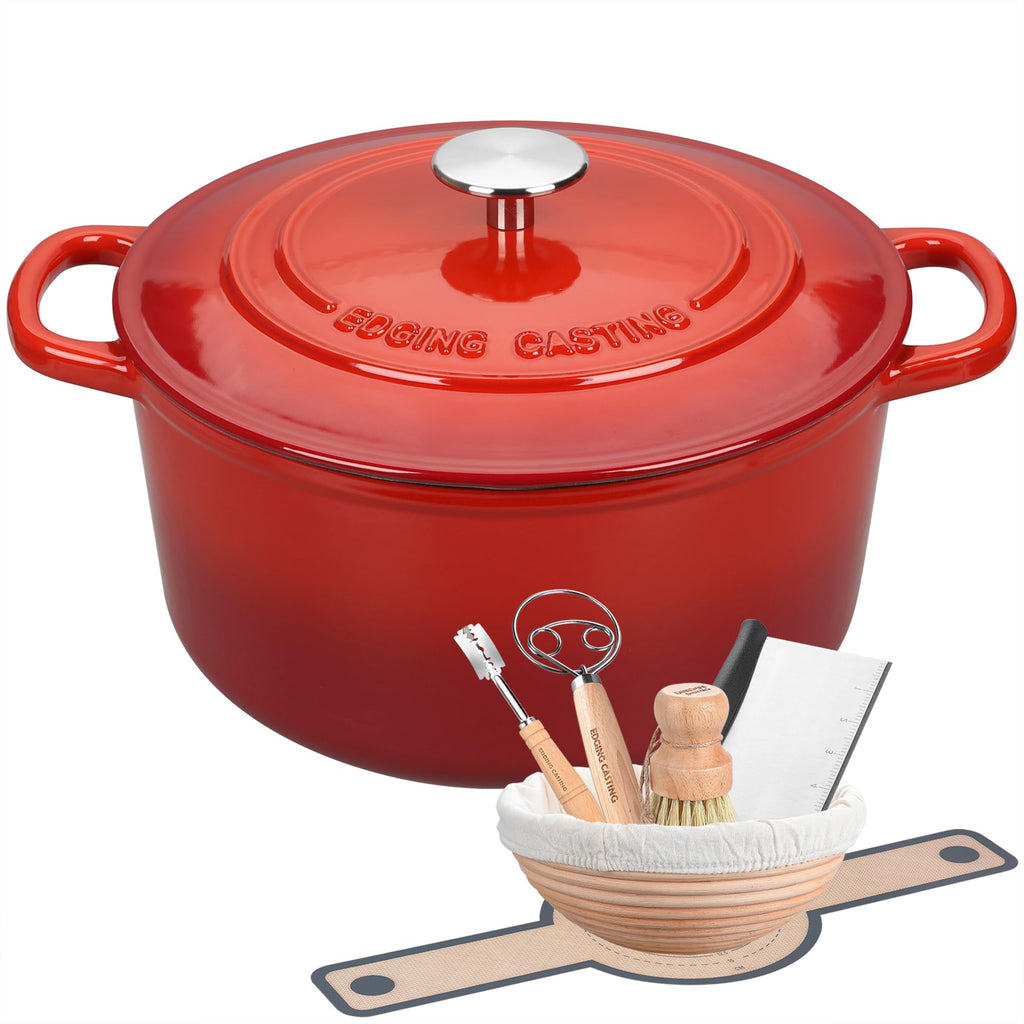 Enameled Cast Iron Dutch Oven with Sourdough Bread Baking Kit, Bread Dutch Oven with Lid, Includes Proofing Basket &