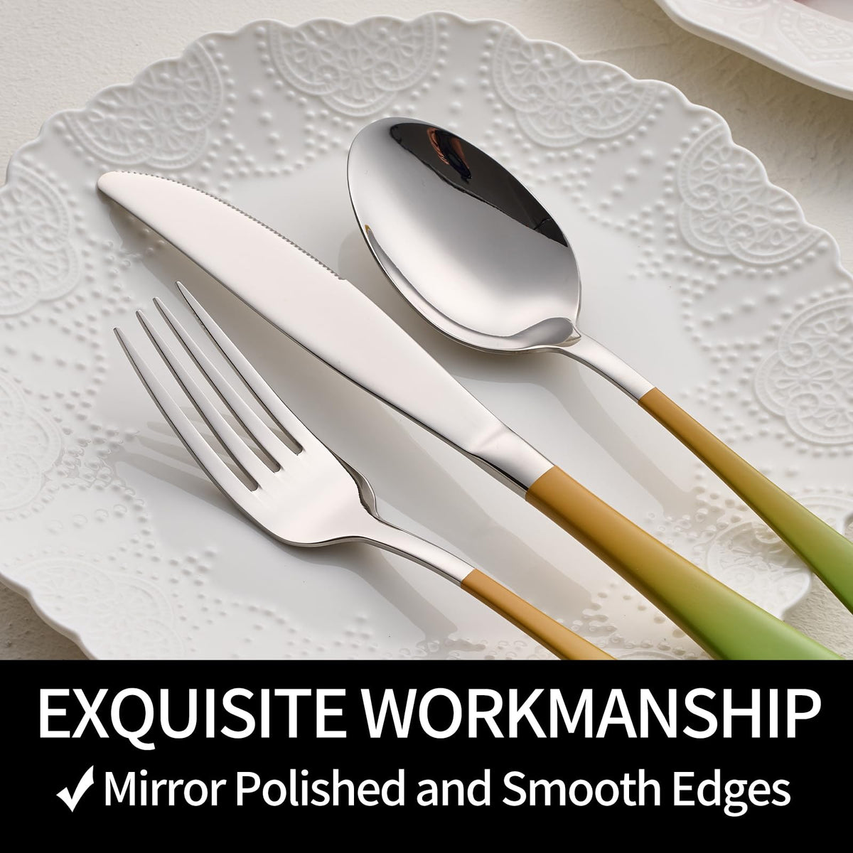 20-Pieces Color Silverware Sets for 4,Green and Orange Handle Stainless Steel Cutlery Set, Include Forks Spoons and