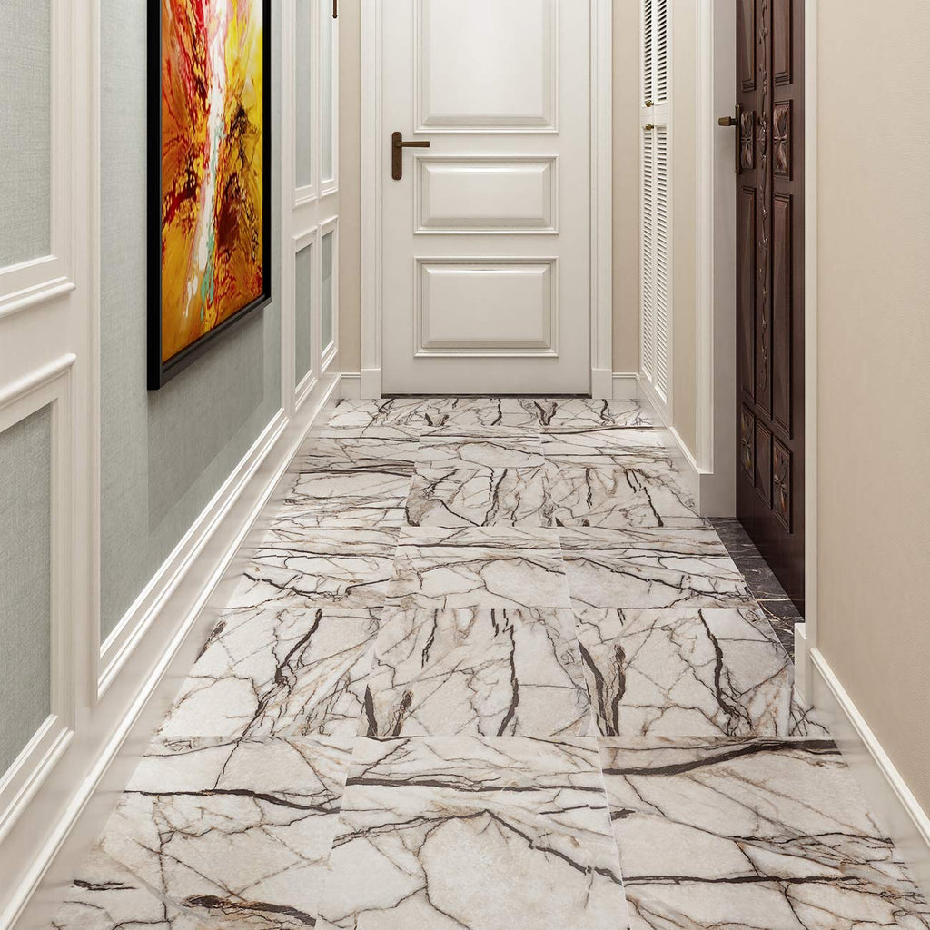 16 Pack Marble Peel and Stick Floor Tile Neutral 12X12 Waterproof Vinyl Sheet Flooring Farmhouse Stickers Marble Self