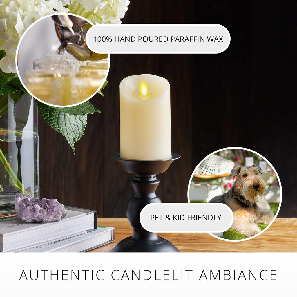 Flameless LED Battery Operated Ivory Pillar Candle, Flickering Realistic Moving Flame, 3" x 4.5" Luminous Real Wax