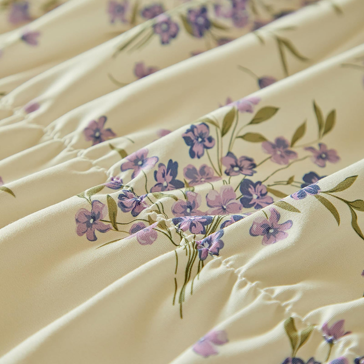 Floral Ruched Duvet Cover, Vintage Boho Textured, Zipper & Ties