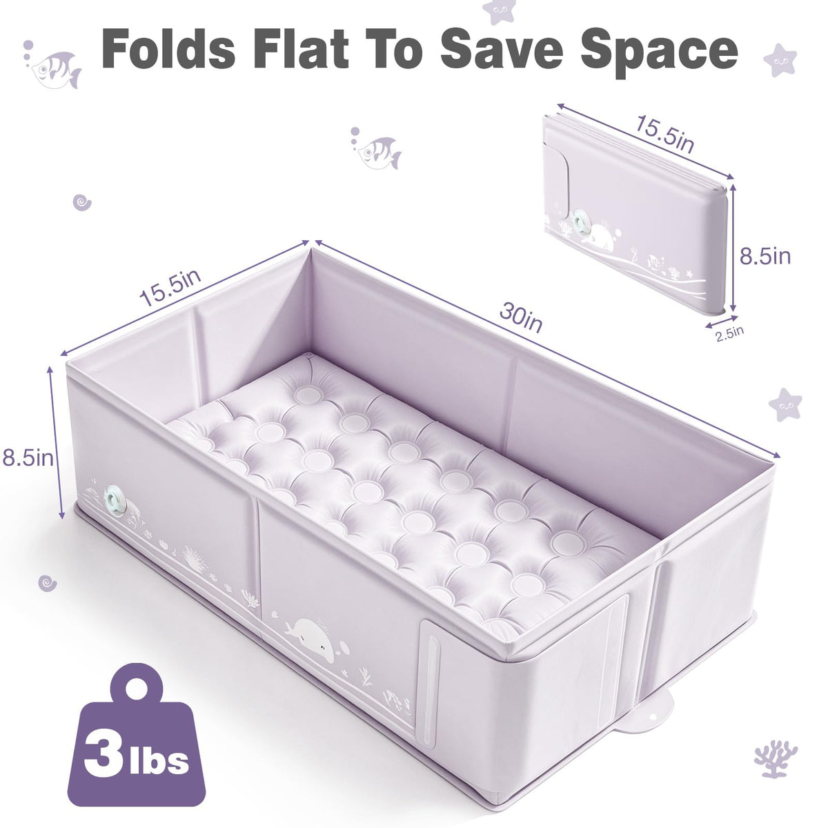 Collapsible Baby Bathtub for Babies & Toddlers, Foldable Portable Baby Tub with Inflatable Cushion Bottom, Non Slip
