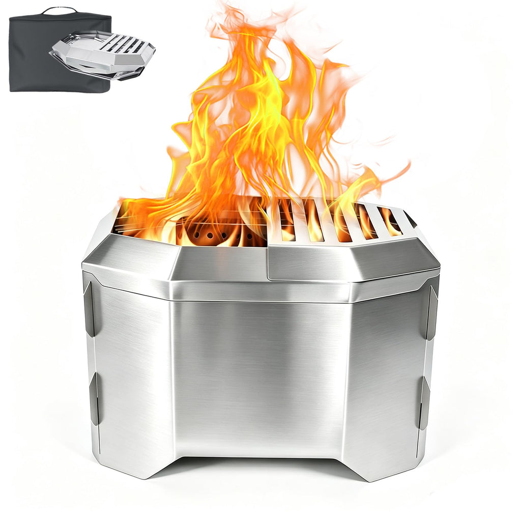 Foldable Smokeless Fire Pit, Portable Wood Burning Fire Pit for Camping & Backyard, Collapsible Stainless Steel
