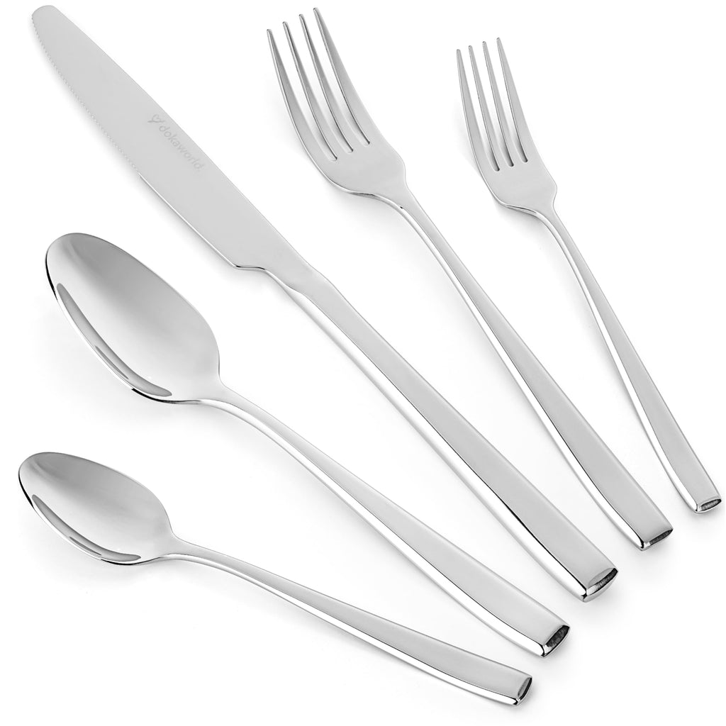 Modern Design Polished Flatware, Silverware Set for 8 persons, 40 Piece - Spoons, Forks, and Knives 18/10 Stainless
