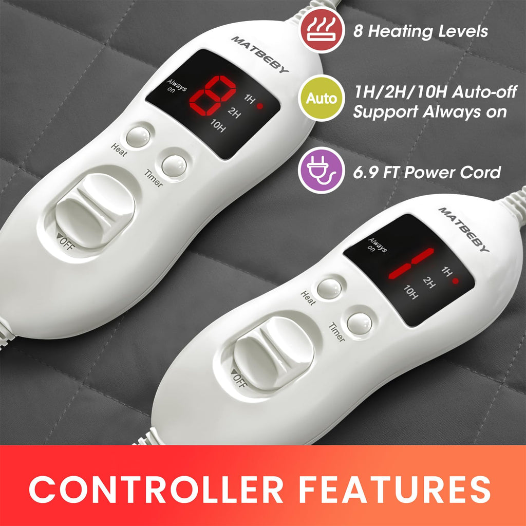 Heated Mattress Pad King Size, Electric Mattress Pad Cover w/Dual Control 8 Heating Settings, Bed Warmer w/ 4 Auto