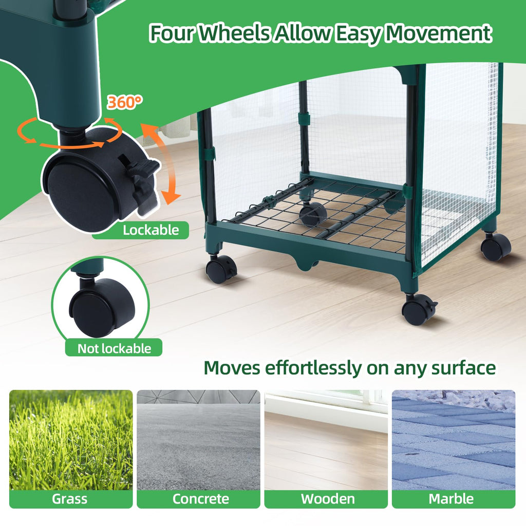 Mini Greenhouse for Indoor Outdoor, Small Plastic Plant Green House with Locking Wheels Portable Greenhouses with
