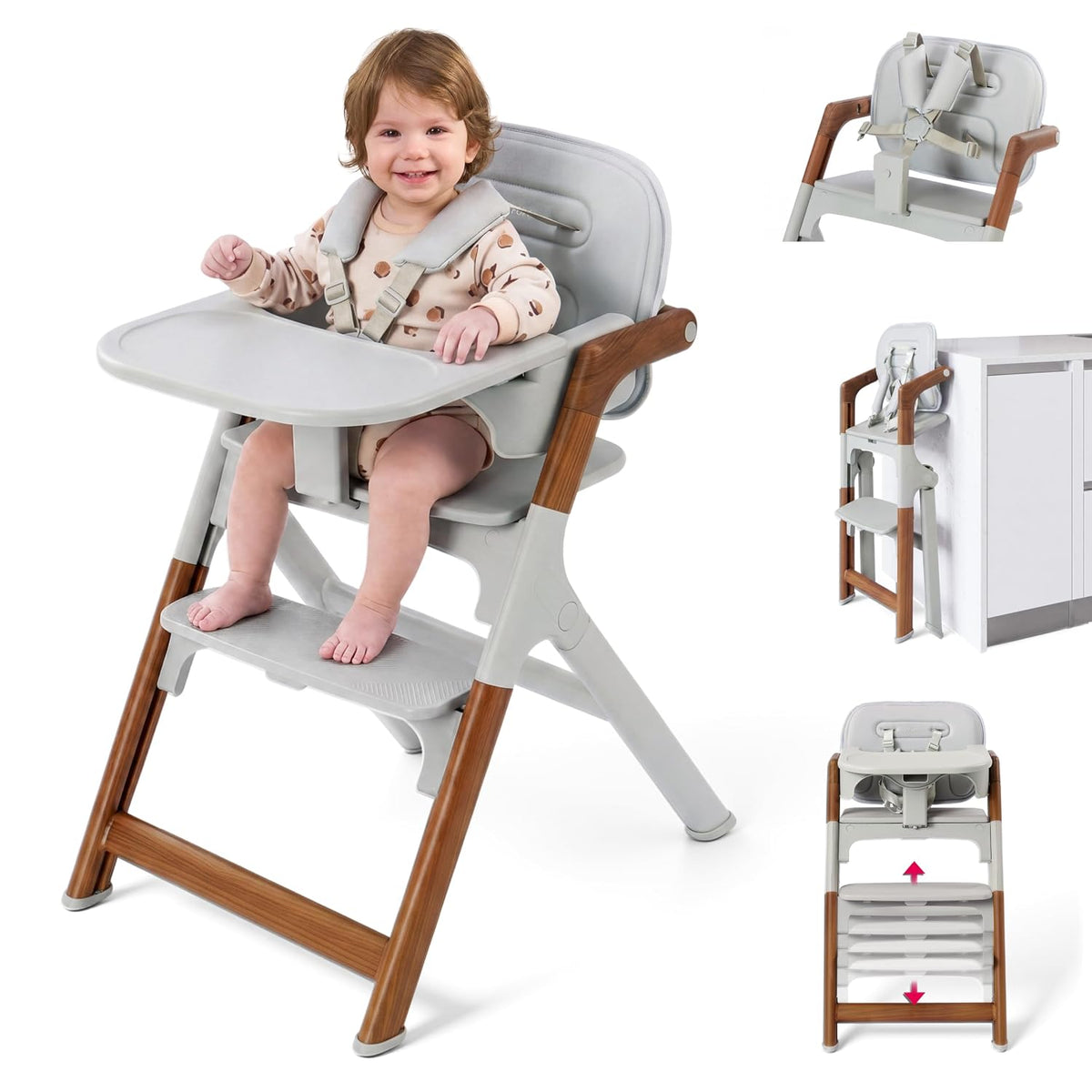 Convertible Baby High Chair, Foldable High Chairs for Babies and Toddlers, Adjustable Feeding Chair with Removable