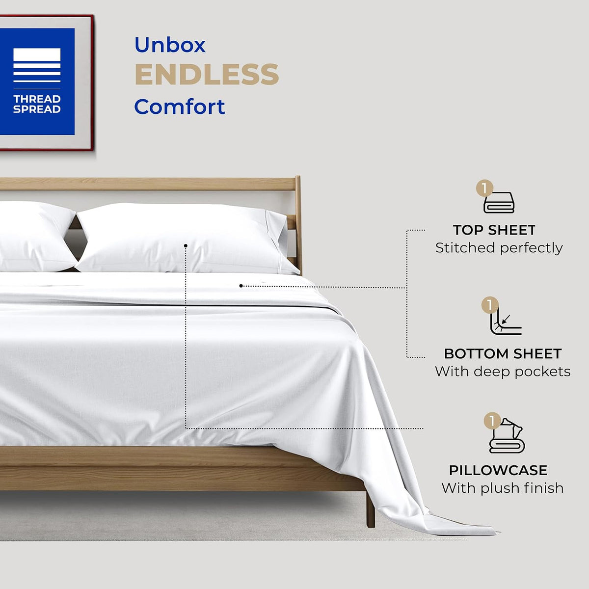 Egyptian Cotton Sheets King - Luxury King Cotton Sheet Sets 400 Thread Count (4 PC, White), 16 in Deep Pocket Soft - Set of 4