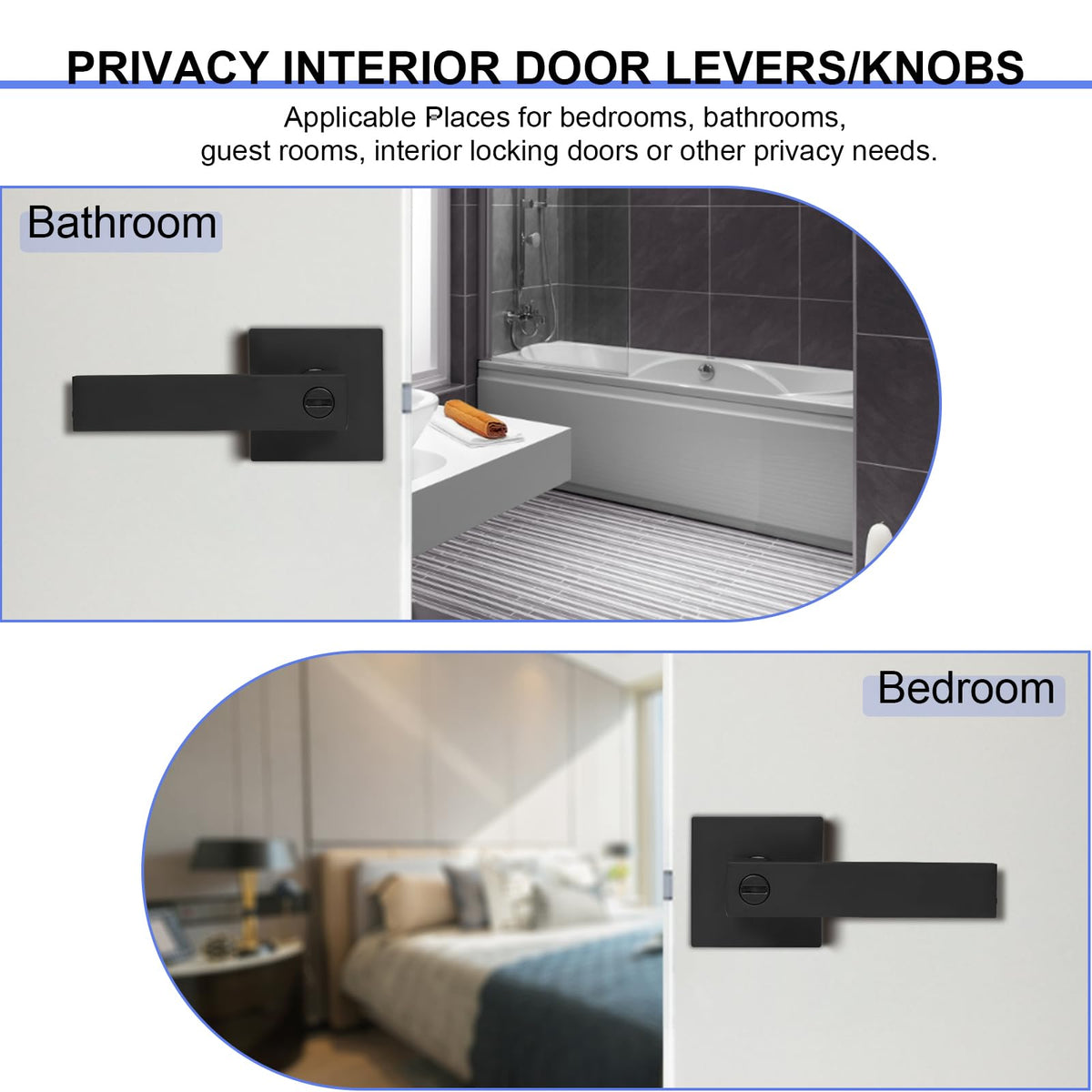 Privacy Door Levers, 5 Pack Matte Black Door Handles, Bed and Bath Door Locksets Heavy Duty Keyless Interior Handles