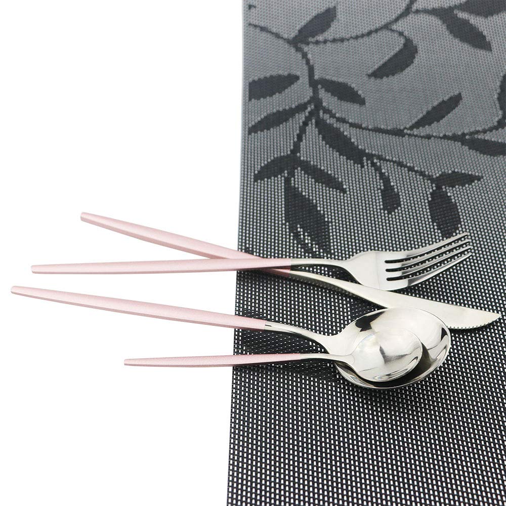 Pink Silver Silverware Set, 20-Piece Stainless Steel Satin Finish Flatware Set, Kitchen Utensil Set, Mirror Polished
