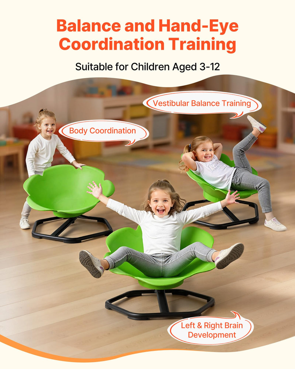 Kids Swivel Chair, 220 lbs Capacity, Cylinder Shape Sensory Spinning Chair, Autistic Kids Sensory Toy Seat with
