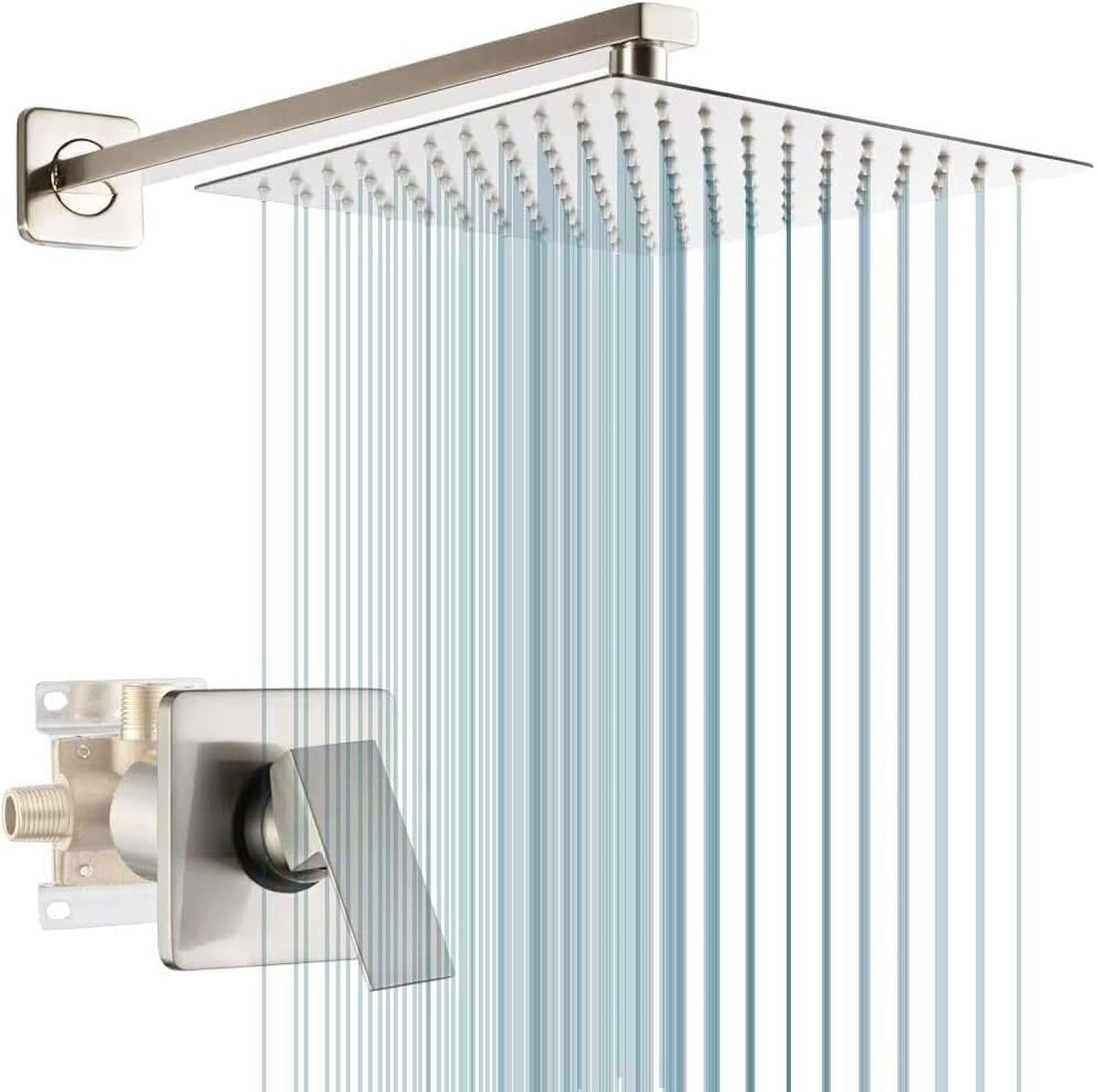 Shower Faucet Set Brushed Nickel Bathroom Rainfall 10 Inch Shower Head System Single Handle Shower Trim Kit with Valve
