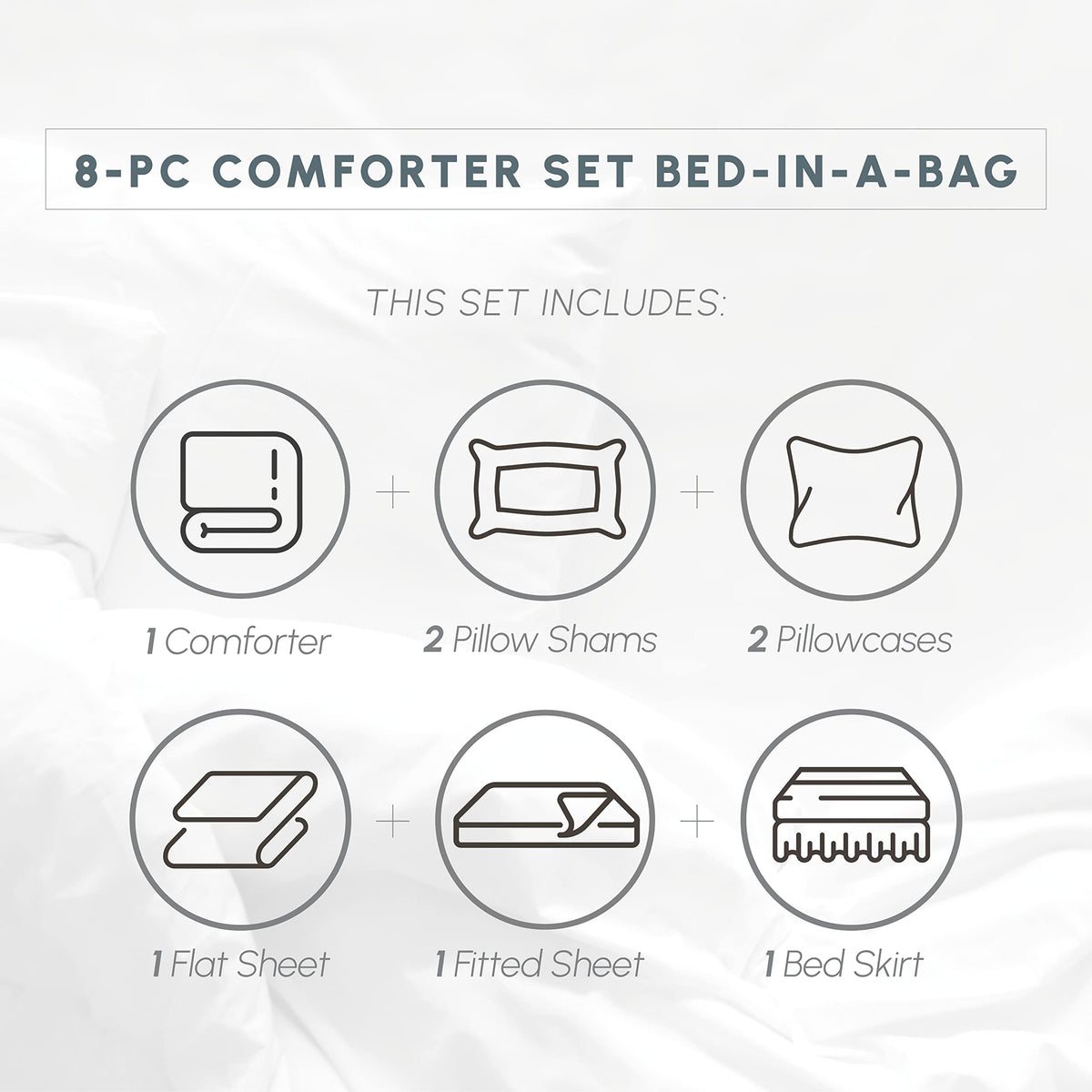 Cozy and Soft 8-Piece Bed-in-a-Bag All Season Comforter Set, Includes 4pc Smart Sheet Set, Bed Skirt, Comforter