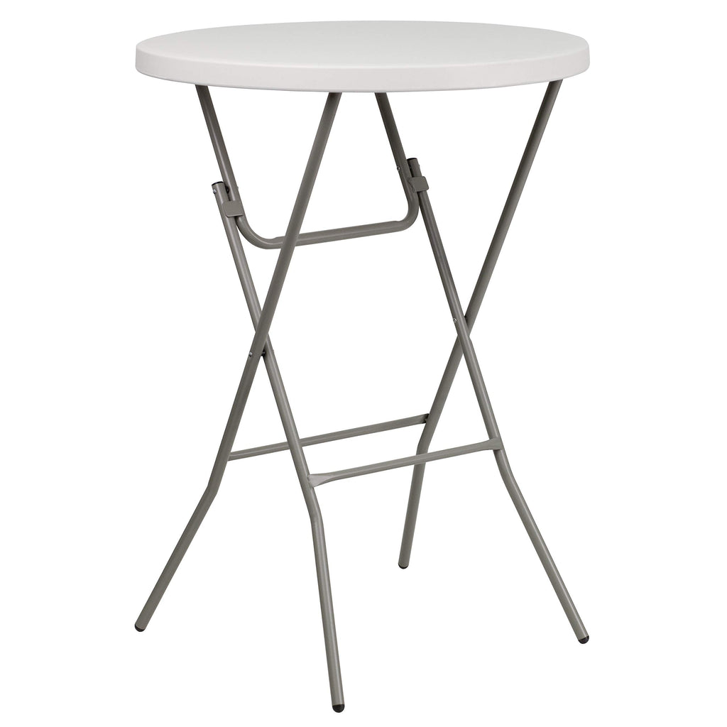 2.63 ft Plastic Round Folding Bar Table, Granite White