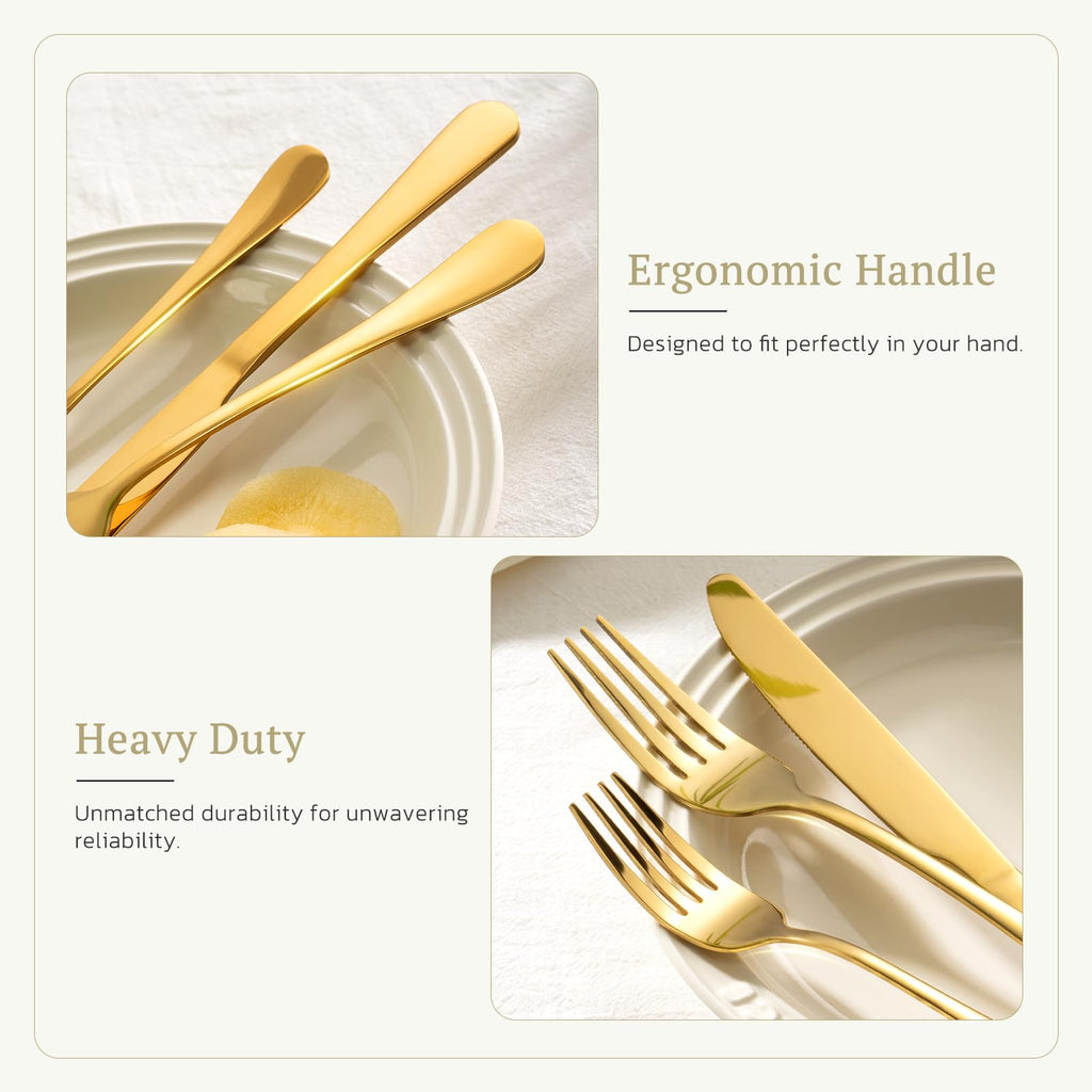 Silverware Set 48-Piece Gold Flatware Set with Steak Knives Food-Grade Stainless Steel Cutlery Set for 8 Mirror