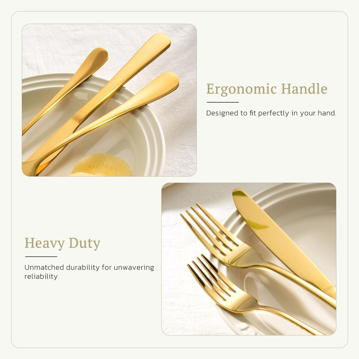 Silverware Set 48-Piece Gold Flatware Set with Steak Knives Food-Grade Stainless Steel Cutlery Set for 8 Mirror