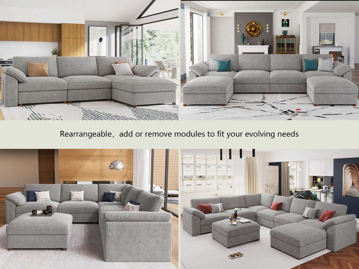 Oversized Sectional Modular Sofa, Comfty Deep Seat Couch