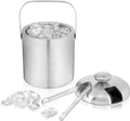Stainless Steel Ice Buckets for Parties with Lid, 1.3L Capacity Double Wall Ice Bucket with Tongs, Insulated Ice