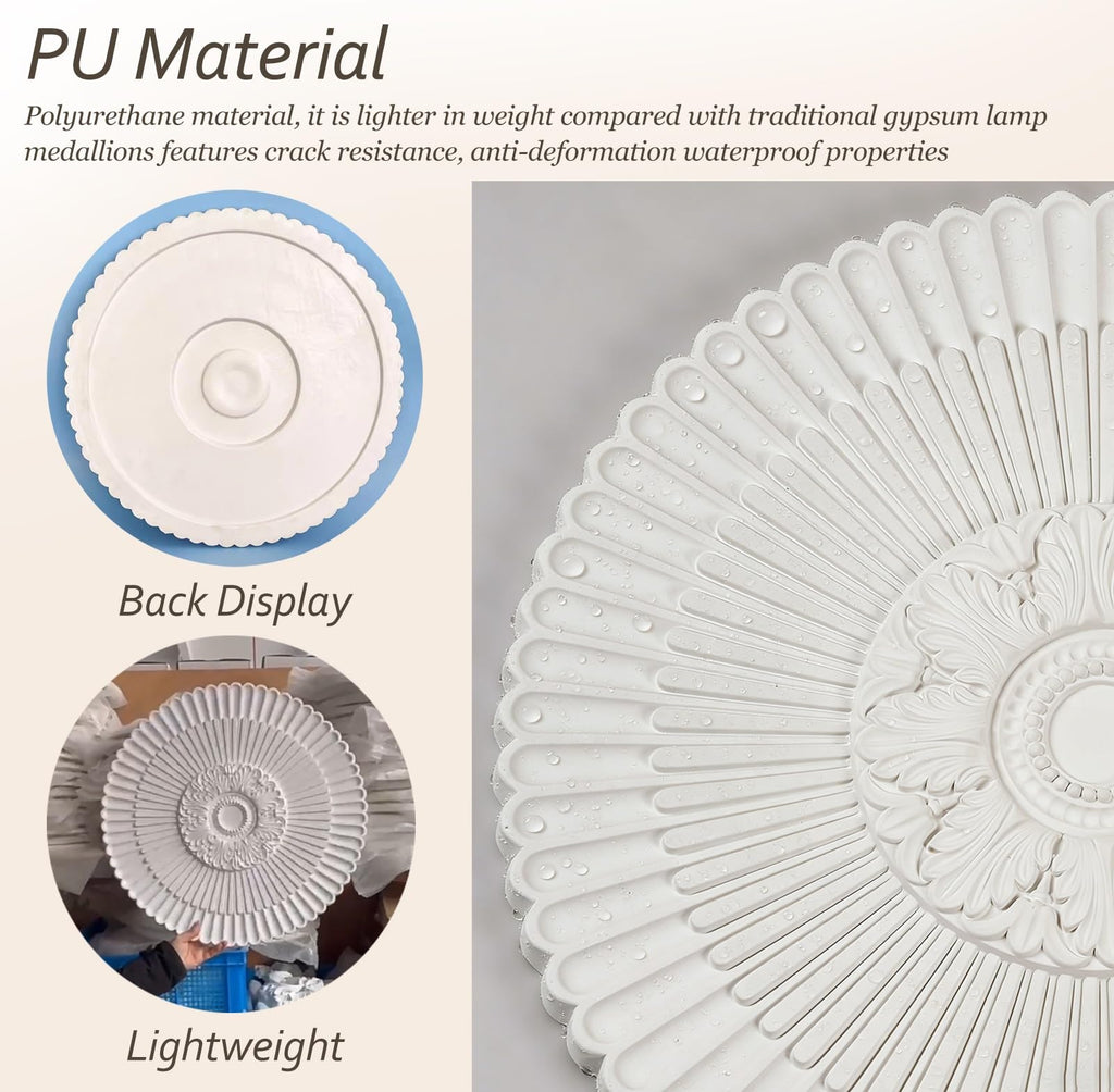 24 in French Style of Ceiling Medallions, Decorative Medallion for Light Fixture, Lightweight Easy to Install