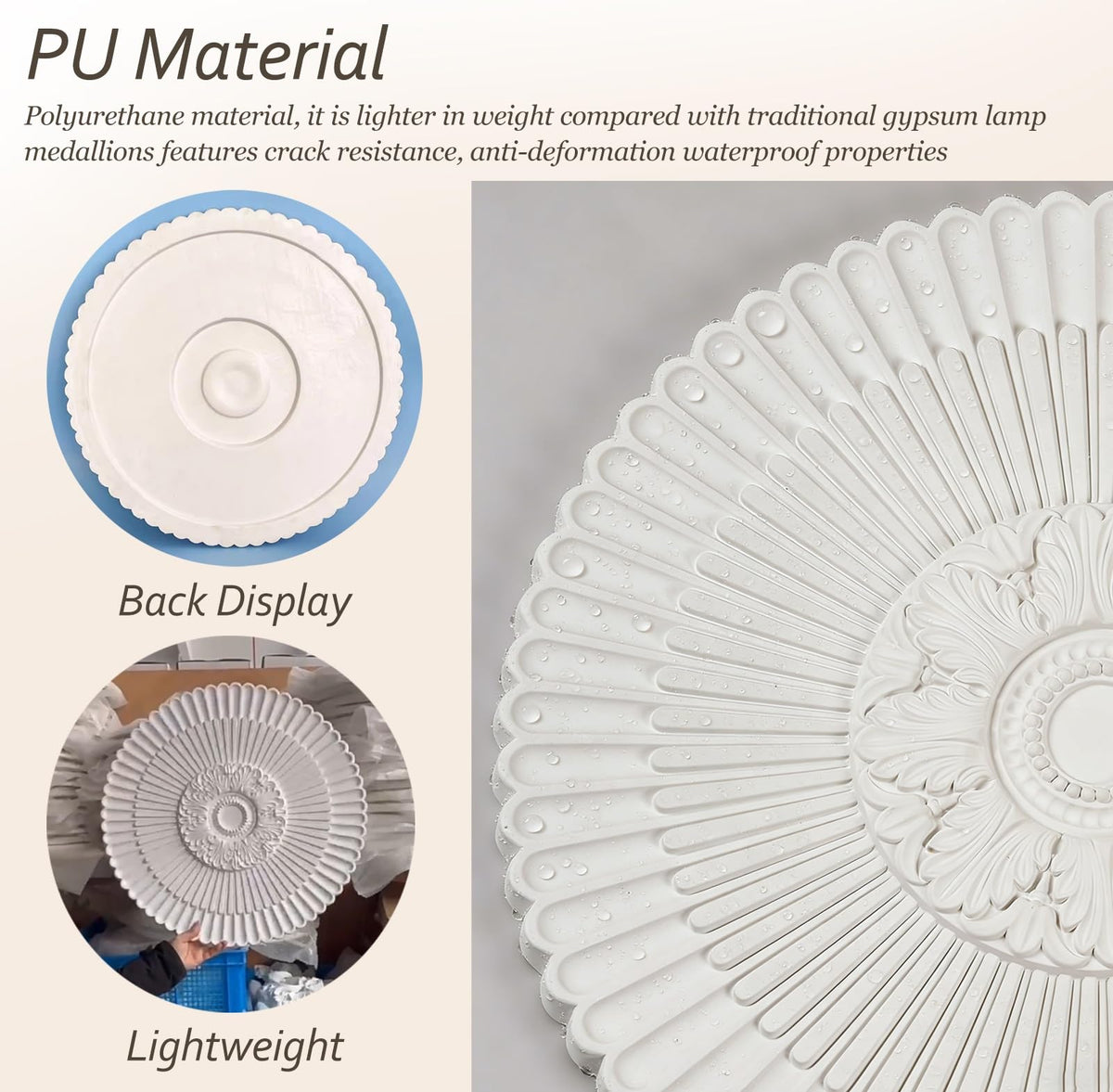 24 in French Style of Ceiling Medallions, Decorative Medallion for Light Fixture, Lightweight Easy to Install