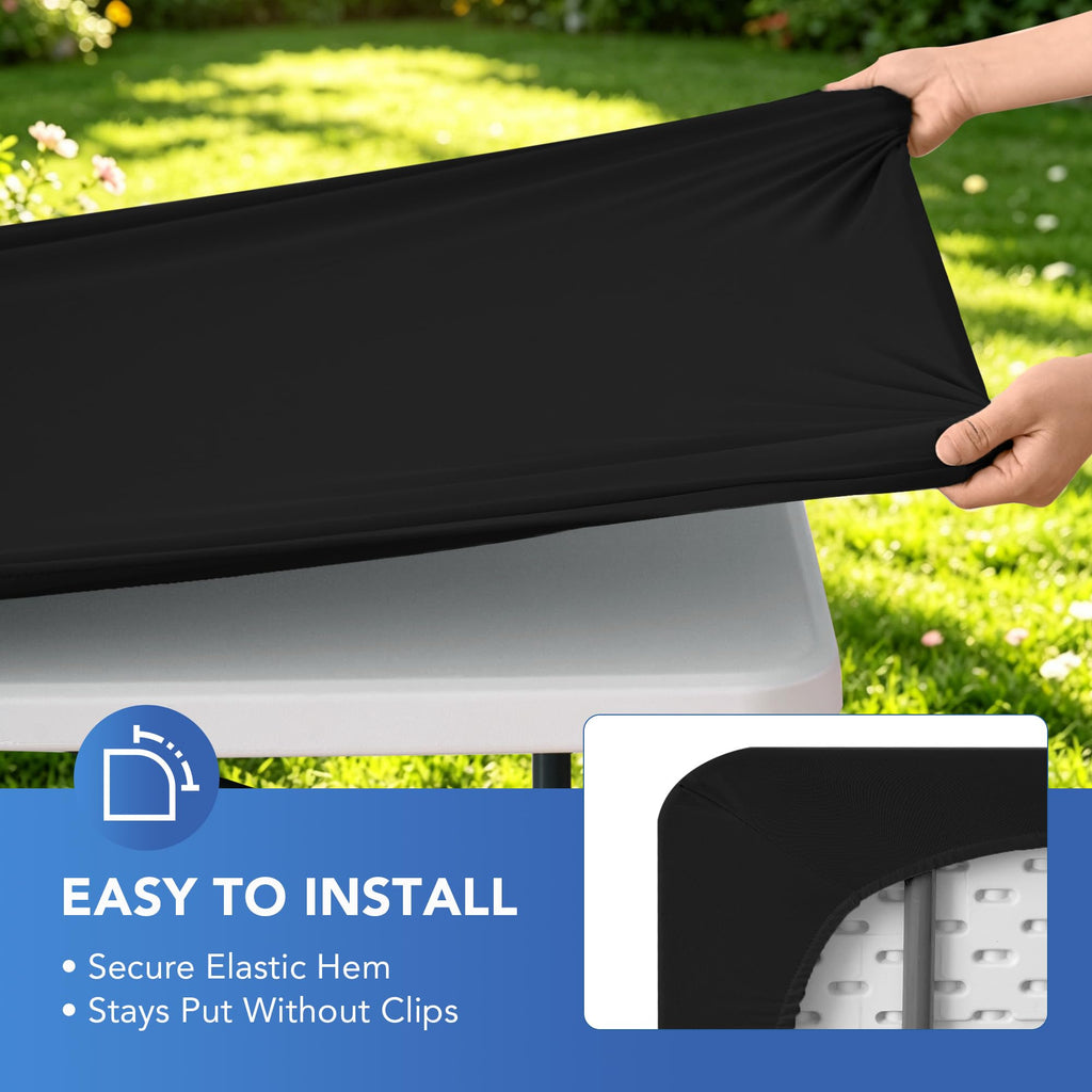 Card Table Covers Square Fitted Elastic Table Cloth-2 Pack Black 42x42 Inch