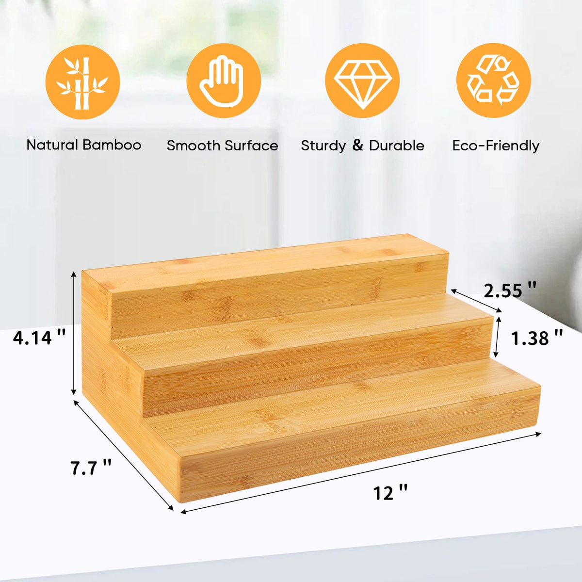 Bamboo Spice Rack Organizer for Cabinet 2 Pack - 3 Tier Countertop Step Shelf, Seasoning Storage Stand Pantry, Spice