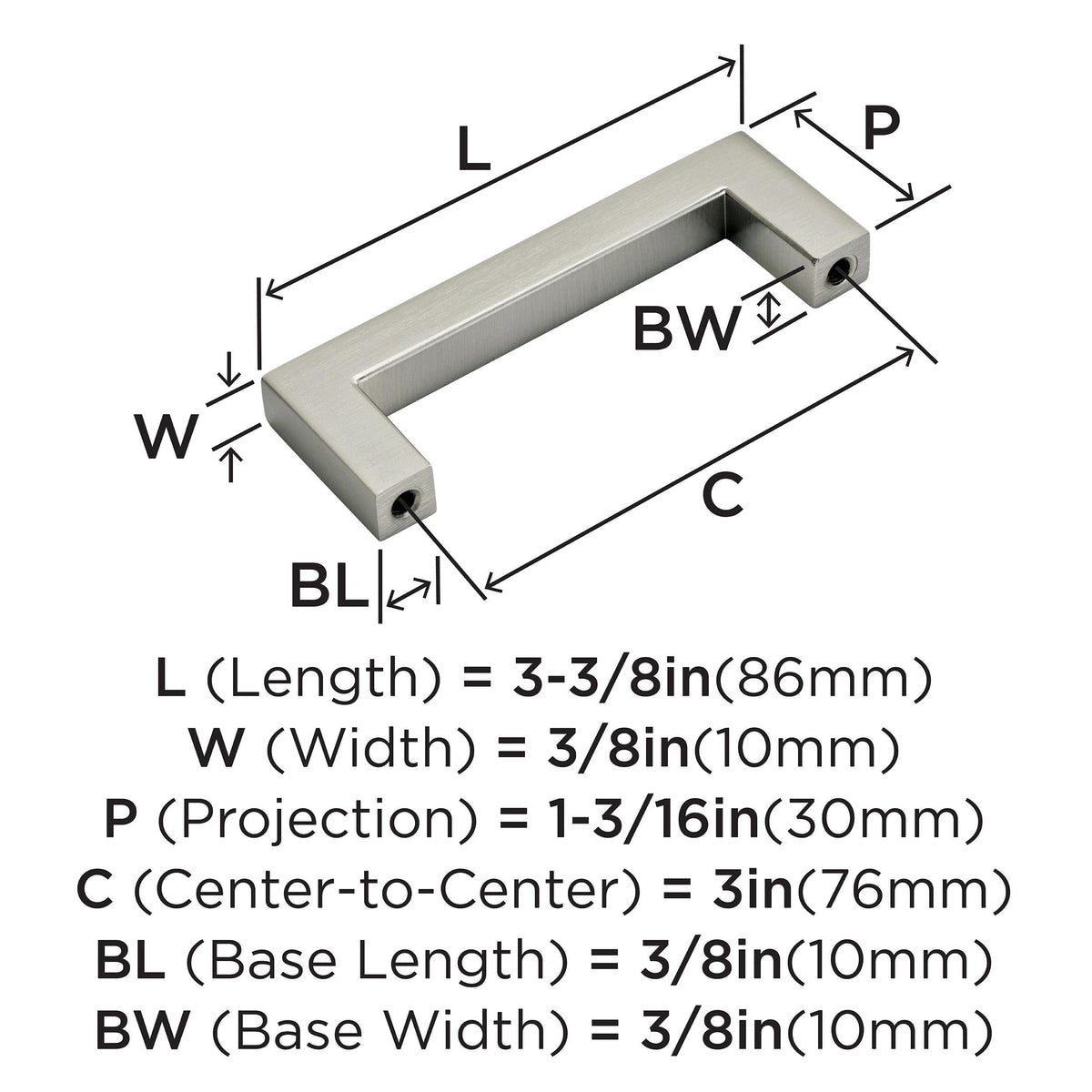 10 Pack 3" Monument Satin Nickel Drawer Pull