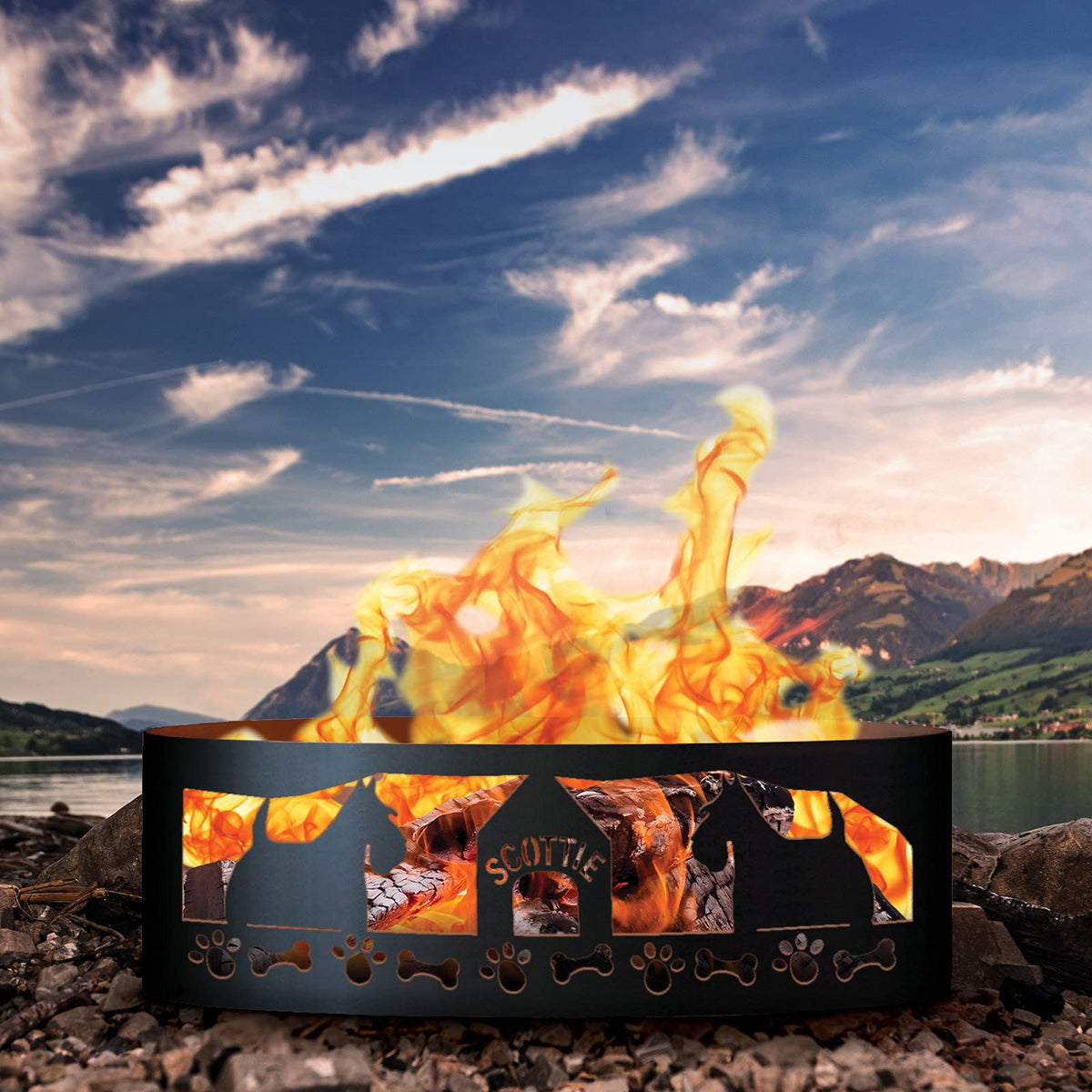 Scottie Unpainted 12 in. Tall 48 in. Diameter Outdoor Fire Ring - 48 x 48 x 12 in. - Rustic Black Color