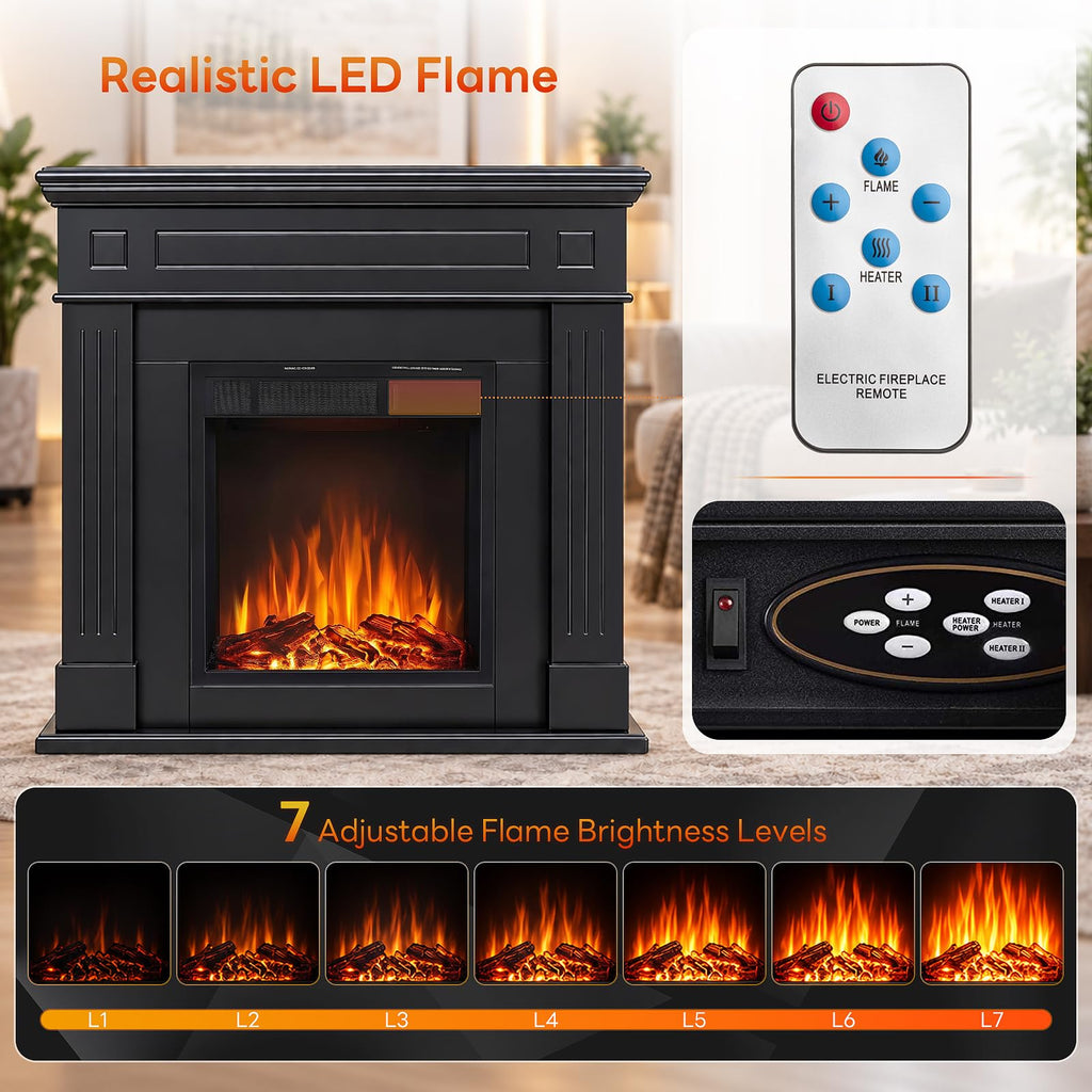 Electric Fireplace with Mantel, Dark Black(43inch)