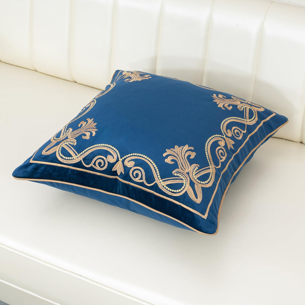 European Floral Pillow Cover 20x20 Inch, Luxury Velvet Embroidered Decorative Throw Pillow Cover for Couch Bedroom