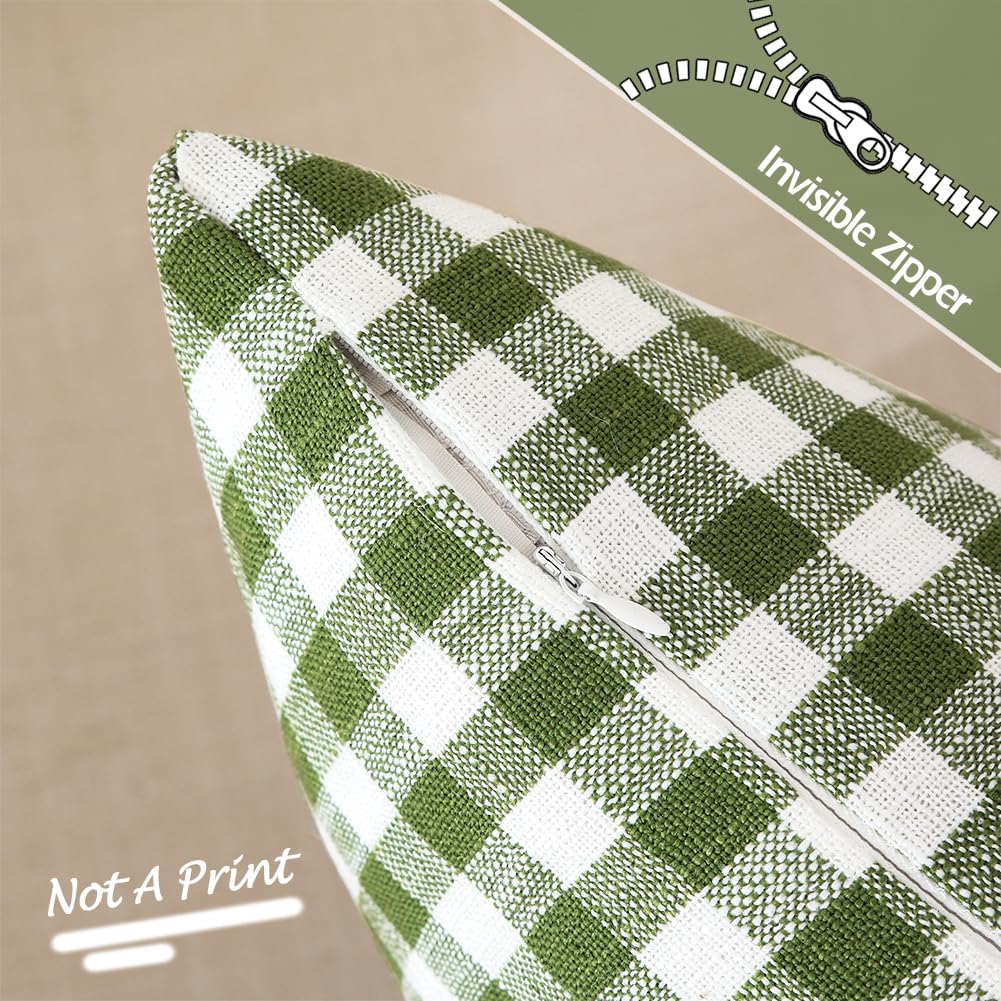 Outdoor Sage Green Gingham Plaid Throw Pillow Covers 18x18 for Porch Patio